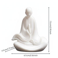 White Porcelain Monk Statue High-Temperature Fired White Porcelain Statue Handmade Craft Ceramic Monk Sculpture for Meditation Lovers, Study Room