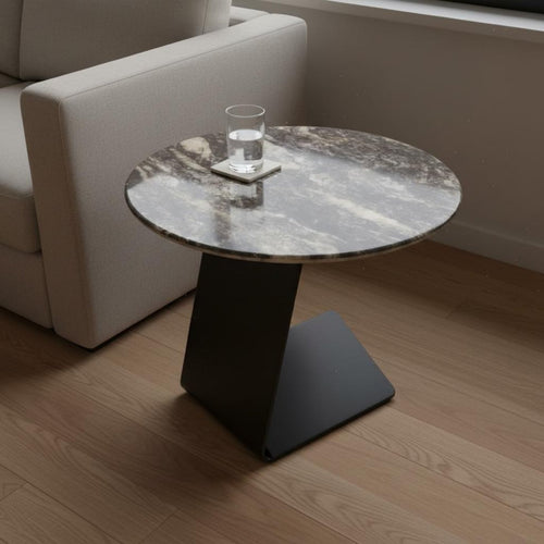 Curved Side Table with Real Marble Top Sturdy Carbon Steel Frame Sleek End Table Space-saving Design Suitable for Homeowners Apartment Dwellers Living Room Bedroom Home Office