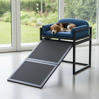 Bedside Pet Companion Chair Sturdy Metal Frame Raised Pet Sofa with Ramp