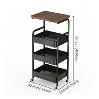 4-Tier Rolling Cart Space-Saving Rolling Cart with Wooden Top Multifunctional