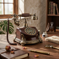 Antique-Style Corded Telephone Coiled Cord Vintage Wired Telephone Plug and Play Decorative Push-Button Phone