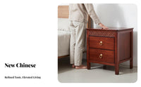 Solid Wood Nightstand 2-drawer Bedside Cabinet Table Elegant Light Design Sturdy Construction Carved Details Suitable for Adults Guest Room Small Areas Hotel