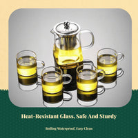 Glass Teapot Set, Borosilicate, Tea Infuser, Teacups, Gift