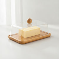 Clear Butter Storage Box Rectangular Butter Box with Bamboo Base Transparent Slimline for Kitchen, Fridge, Table