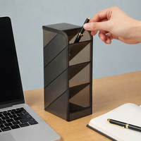 Clear Pen Organiser for Desk Storage, Multi Compartment Slanted Stationery Holder for Study Table, Large Transparent Tidy for Students