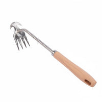4-Tine Hand Rake Hoe Multipurpose Wood Handle Cultivator Hoe Multi-Functional Double Head Garden Weeder for Gardeners, Beachcombers, Farm, Beach