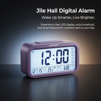 Rechargeable Digital Alarm Clock with Voice Announcement for Bedroom, LED Display Desk with Date and Week