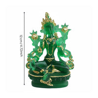 Tibetan Green Tara Figurine Gold Accents Resin Buddha Ornament for Buddhists