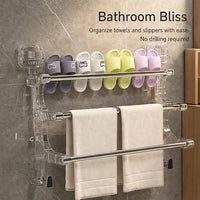 Closet and Bathroom Towel Bar with Hanging Rack, Stainless Steel Double Bar Wall Mounted Design for Apartment Living
