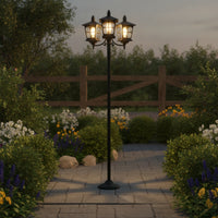 Outdoor Post Light with Three Lanterns Cordless for Garden