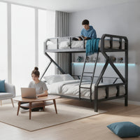 Metal Bunk Bed Space-Saving Bunk Bed Black Furniture for Students, Teens, Dorm Rooms, Small Apartments
