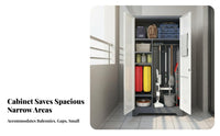 Lockable Narrow Cleaning Supply Organizer Pegboard Back Panel Single-Door Broom Closet Space-Saving Design Utility Cabinet Raised Feet for Apartment Dwellers, Raisedice Managers, Balcony, Laundry Room, Basement, Bathroom