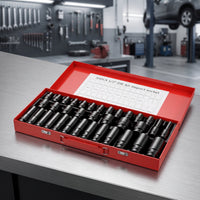 35 Pieces Deep Socket Set with Storage Case Organized Mechanics Tool Set High Rotational Force Mechanic Tool Kit with Screwdriver Bits Long-Lasting for Workshop