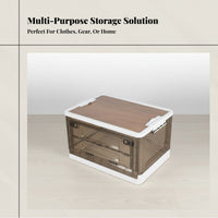 Outdoor Camping Folding Storage Box, Side-Opening, Stackable, Car Organizer, Wooden Lid, Clothes Holder, Plastic