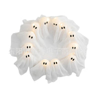 跨境TK热销Lit Ghosts Wreath万圣节点亮幽灵花环前门布置挂件