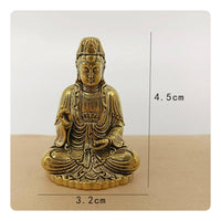 Brass Guanyin Figurine Handmade Small Sitting Buddha Ornament for Collectors