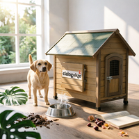 Wooden Dog House Elevated Floor Gabled Rooftop Dog House Slatted Construction for Indoor