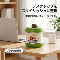 Desk Trash Bin, Mini, Sanitary Box, Food Waste, Trash Bin, With Lid, One-touch Open/Close, Office, For Desk, PP, Green White, 210g