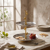 Fruit Tray with Stem Textured Serving Platter Stainless Steel for Dining Table