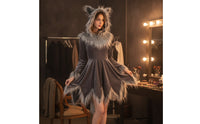 Wolf Costume with Hood Asymmetrical Wolf Dress with Hood Long Sleeves Outfit  for Women