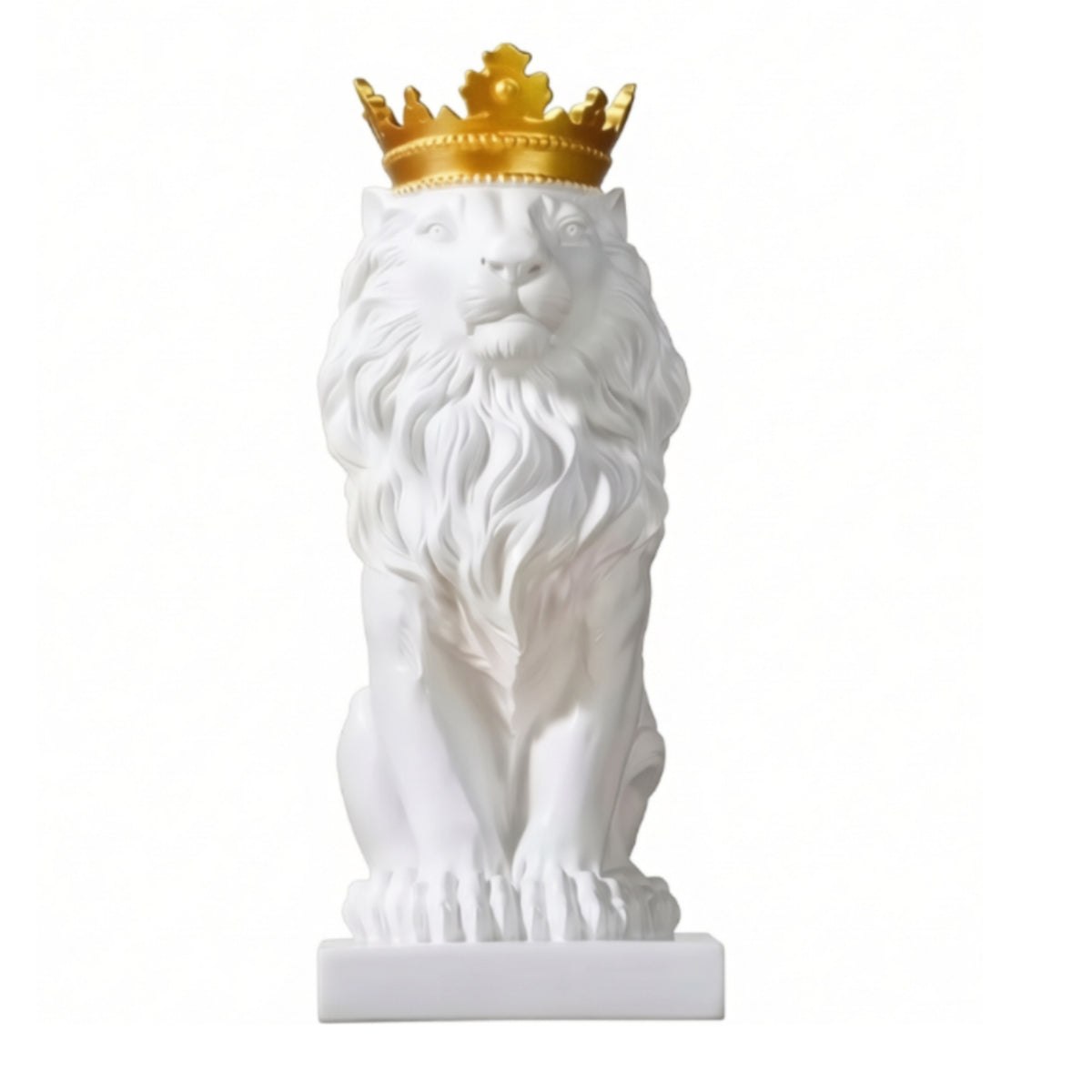 Lion Sculpture with Crown Gold-Toned Lion Statue with Crown Sculpted for Office