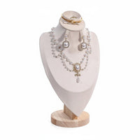Solid Wood Base Velvet Jewelry Bust Multi-Functional Necklace Display Mannequin Elegant Design Portrait Neck Form Display for Market Stall, Retail Shop, Boutique, Showcase