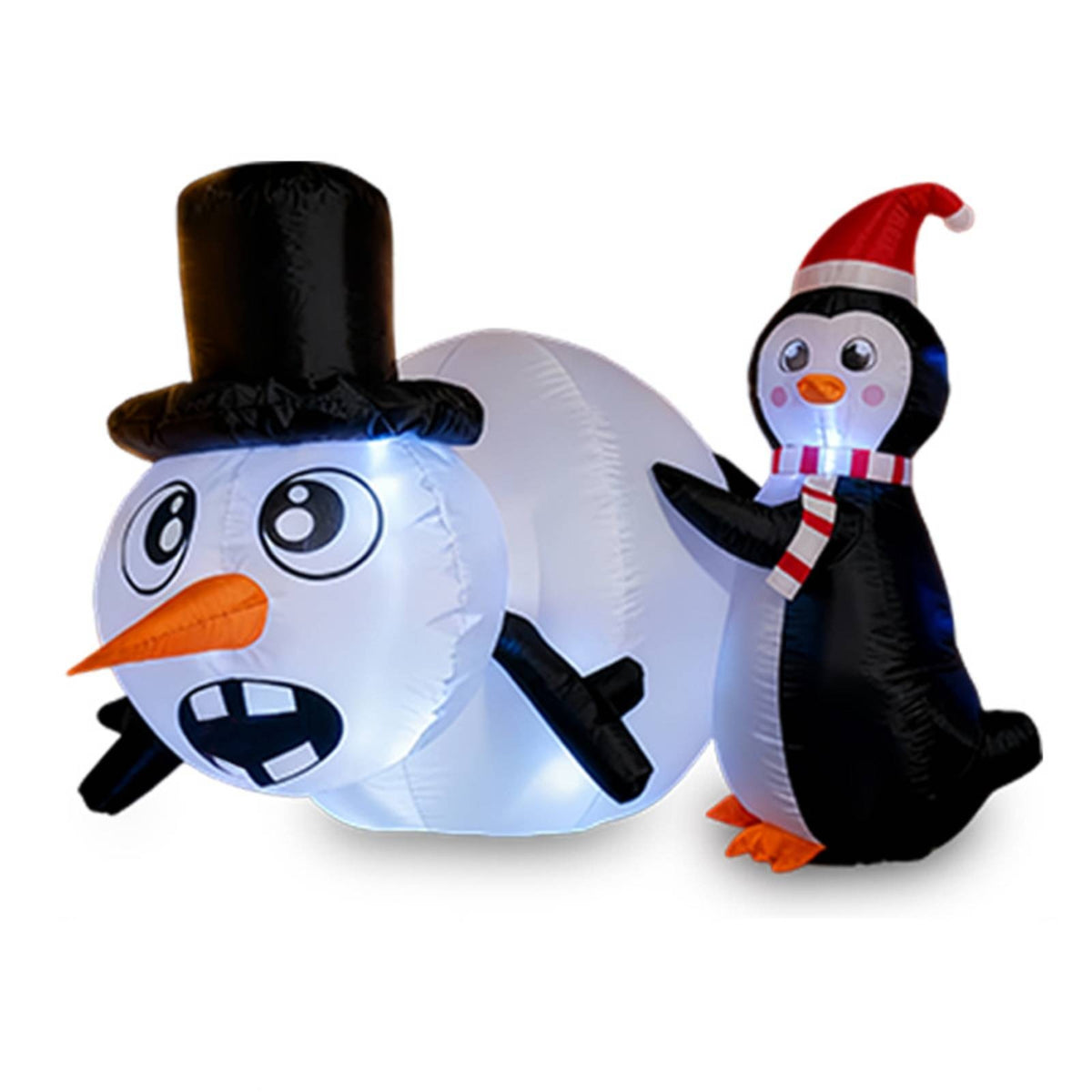 Outdoor Inflatable Snowman with Penguin Self-Inflating Inflatable Snowman Colorful Christmas Decoration Bright for Garden