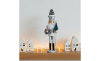 Solid Wood 42cm Wooden Nutcracker Artisan-Made Silver Glitter Nutcracker Holiday Decoration for Collectors, Mantelpiece, Home Decor, Tabletop