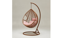Cushioned Hanging Egg Chair with Stand Woven Egg Chair with Stand Weather-Resistant Furniture Heavy-Duty for Patio, Balcony