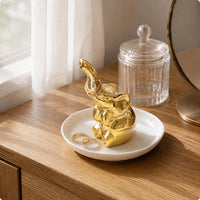Elephant Jewelry Tray Glossy Ceramic Band Holder Small Accessories