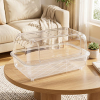 Acrylic Hamster Cage with Wood Accents, Single Level Transparent Indoor Pet Cage, 8cm Deep Base for Syrian Hamsters, Modern Oval Viewing Space