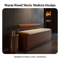 Natural Wood design Upholstered Booth with Matching Table and Chairs Japanese Aesthetic Cafe Seating Configurable Combination Business Furniture Minimalist Design for Tea Shop Owners, Interior Designers, Lounge Bar, Restaurant