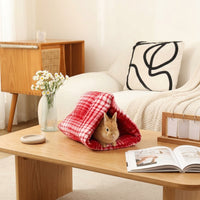 Semi-Enclosed Bunny Hideaway with Thermal Insulation, Warm Plush Hamster Bed for Guinea Pig Cage Accessories, Washable Small Pet Fleece House