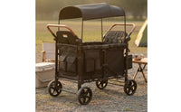 Four-Seat Pram Wagon Black Canopy 4 Seat Pram Wagon Storage Pockets Kids Transport