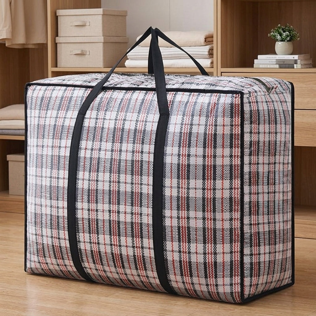 135L Waterproof Storage Bags with Reinforced Woven Handles, Heavy Duty Moving Bags for Bedding and Clothes, Reusable Cubic Sealable Closure Design