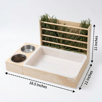 Hay Feeder and Guinea Pig Feeder with Food Bowls, Wooden Hay Rack Small Pet Feeder for Hamster Feeder