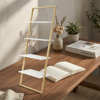 Leaning Ladder Shelf Space-Saving Leaning Shelf with Bamboo Frame Bamboo Ladder Bookcase Slim Furniture Vertical for Living Room