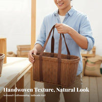 Imitation Rattan Basket Versatile Handled Market Basket Easy to Clean Household Storage for Shoppers, Gardeners, Shopping, Outdoor, Gardening