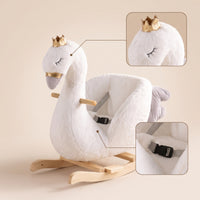 Soft Fabric Swan Rocker with Wheels Soft Swan Rocker Comfortable Rocking Horse with Wooden Base Secure for Playroom