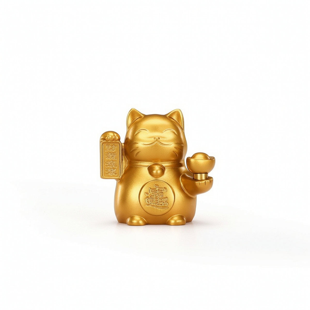 Welcoming Cat with Prosperity Ingot Brass Tabletop Auspicious Cat for Business Owners, Collectors, Cashier Counter, Office Desk
