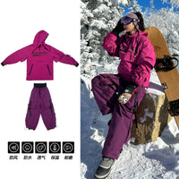 美式加绒加厚滑雪套装男女防风防水单双板滑雪服户外全套时尚雪衣