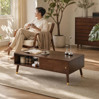 Coffee Table with Storage Rectangular Wood Coffee Table Mid-Period Modern Furniture for Apartment