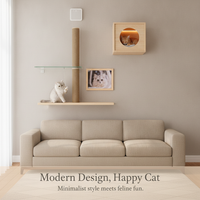 Wall-Mounted Cat Perch with Pegboard, Solid Wood Cat Climbing Frame, No-Drill Cat House & Shelf