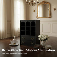 Black Display Cabinet Vintage Design Sideboard Retro-Modernperiod Modern & Design Glass Doors for Residents, Families, Hallway