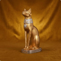 Egyptian Feline Figurine Embossed Base Resin Statue Tabletop Display