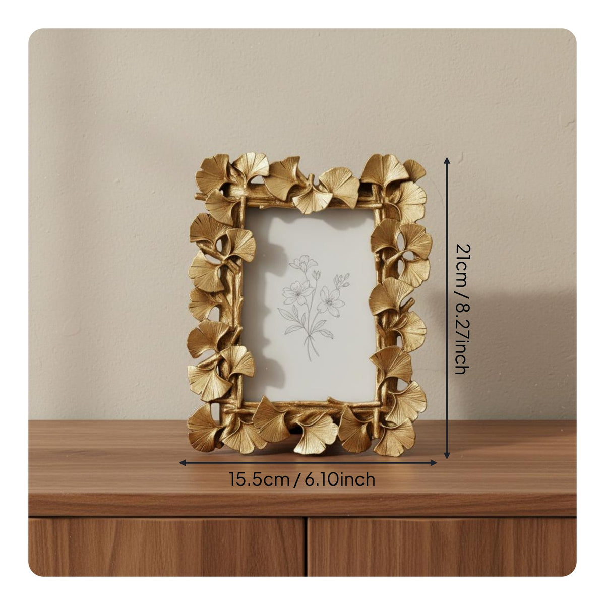 Gold Ginkgo Foliage Photo Frame Light Luxury 4x6 Decorative Photo Stand