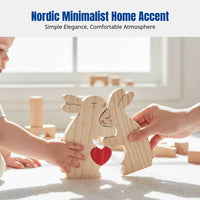 Wooden Hare Family Game Set, Hand-Carved Hardwood Decor, Modern Minimalist Accent, Easter Gift