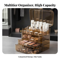 Clear Vanity Case with Drawers particleprotective Lid Makeup Holder Large Capacity
