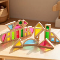 24 Pieces Blocks with Acrylic Inserts Child-Led Translucent Building Blocks Toy Natural Wood Open-Ended for Preschoolers