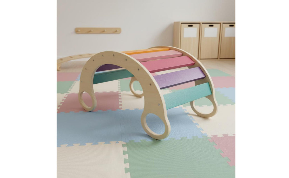 Rocking Climbing Arch Rounded Rounded Edges Kids Climbing Arch Wooden Rainbow Balance Board Non-Formaldehyde Glue Kids Indoor